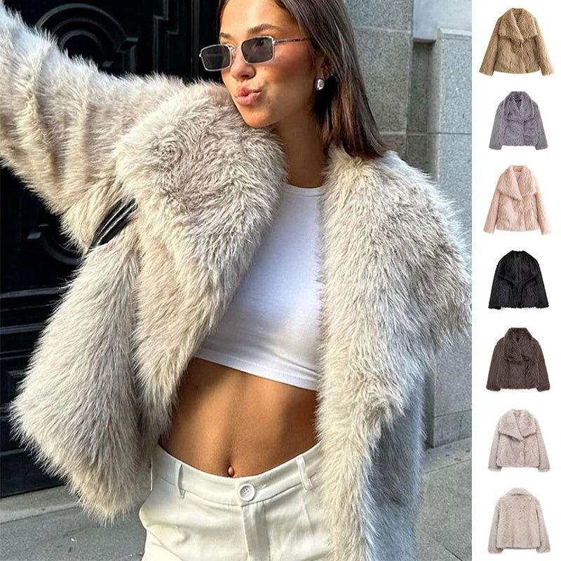 Winter Plush Coat Fashion Warm Thicken Fluffy Lapel Jacket Outwear with Casual Long Sleeve 🇨🇳