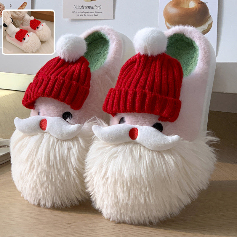 Cute Christmas Santa Claus Home Slippers Winter Warm Indoor Non-slip Floor Plush Shoes For Women 🇨🇳