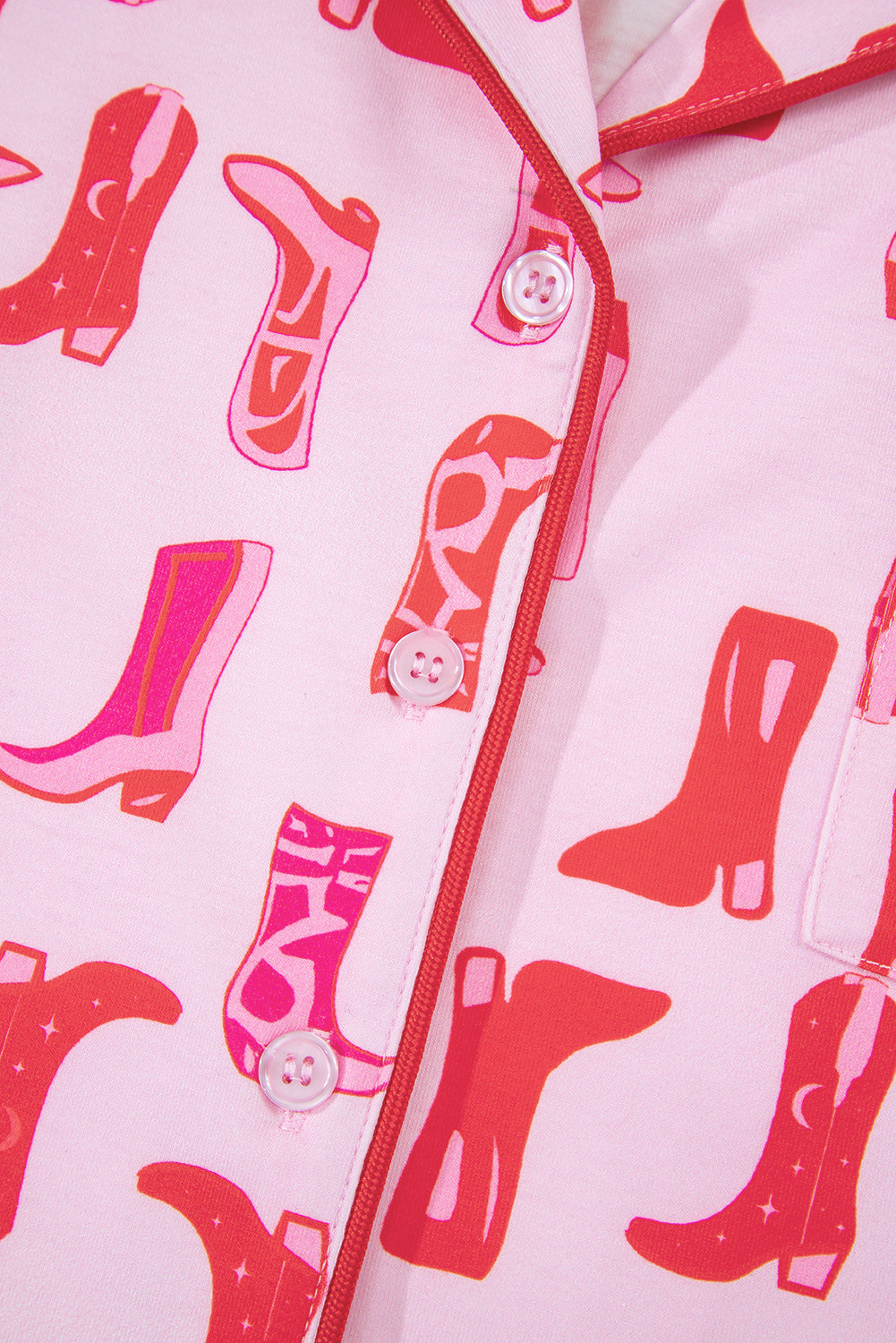 Pink Western Cowgirl Boots Printed Shirt Ruffled Shorts Pajama Set 🇨🇳