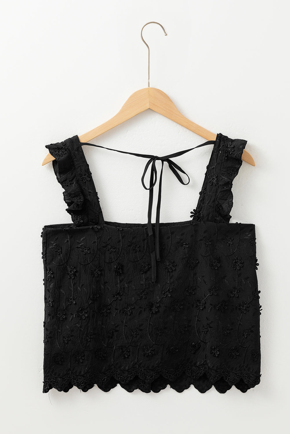 Black Floral Embroidered Buttoned Square Neck Tank Top 🇺🇸