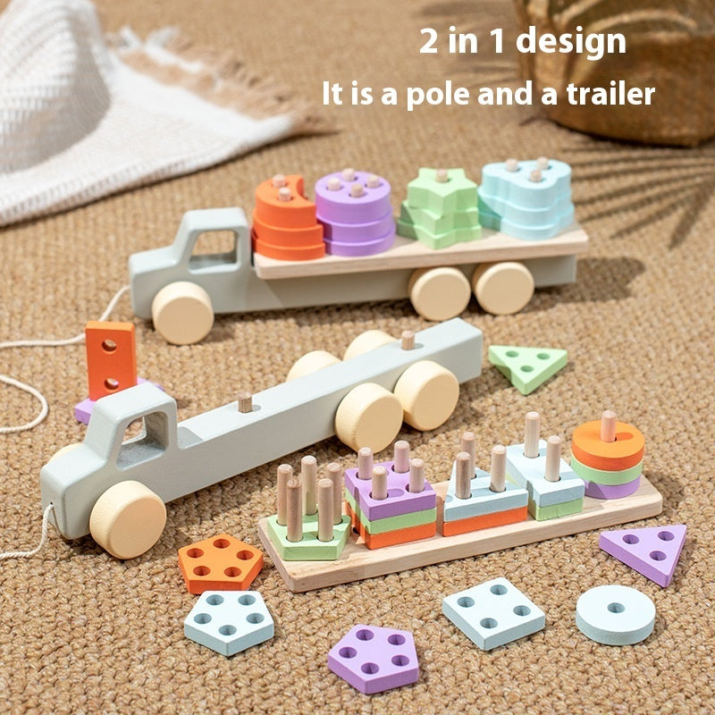 Wooden Children's Trailer Puzzle Block Toys 🇨🇳