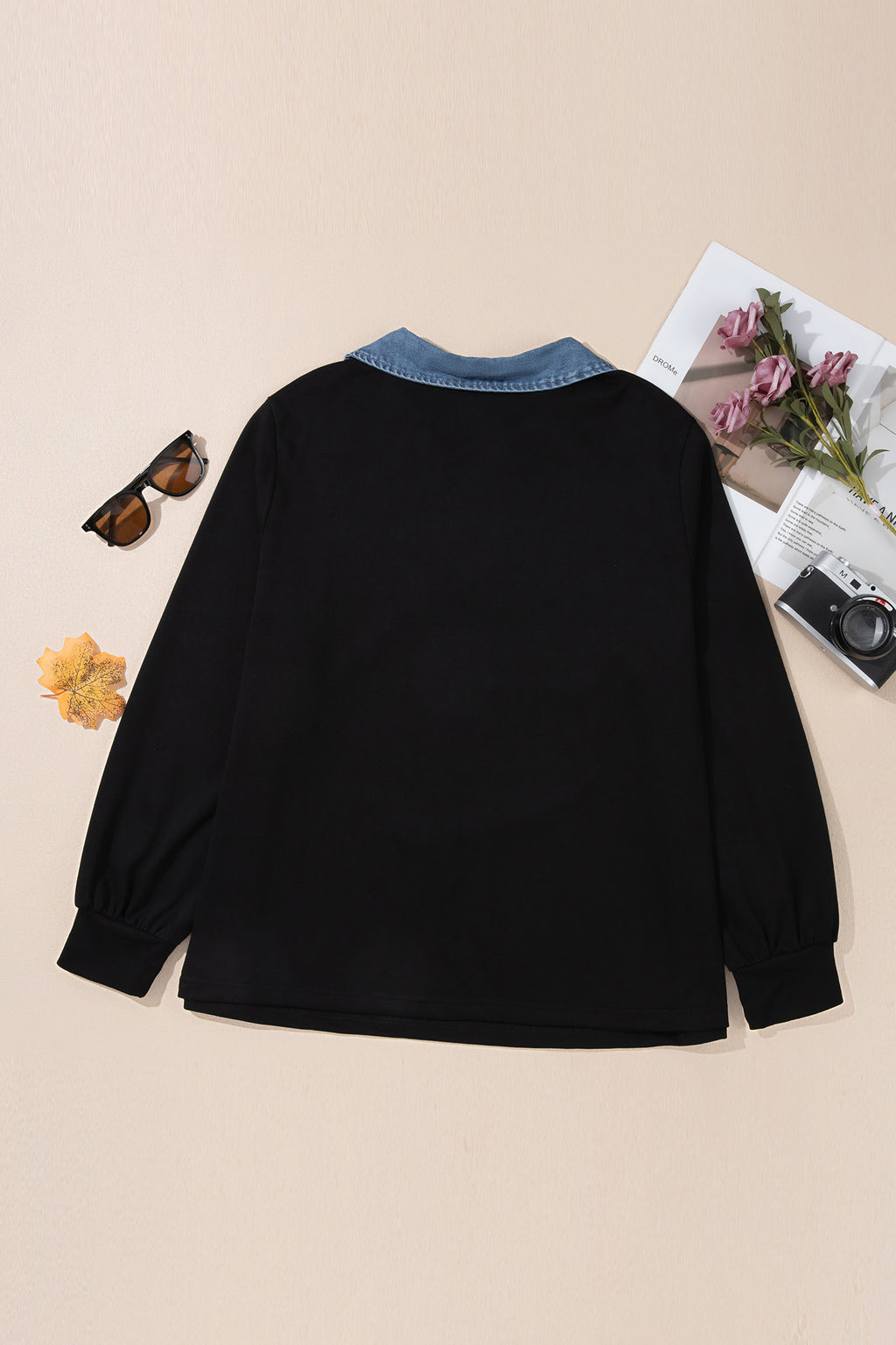 Black Solid V Neck Tunic Shift Long Sleeve Plus Size Blouse 🇺🇸