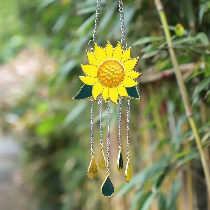Sunflower Wind Chimes Pendant Metal Sunflower Sunflower Wall Decorations Art Pendant Indoor Wind Chimes 🇨🇳