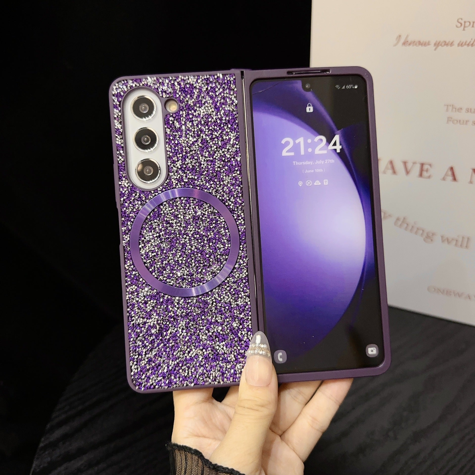 Suitable for Samsung Z Fold 6 Phone Case, Foldable Screen Z Fold 5/W24 Protective Cover, Magnetic Glitter Z Fold 3/4 Case 🇨🇳