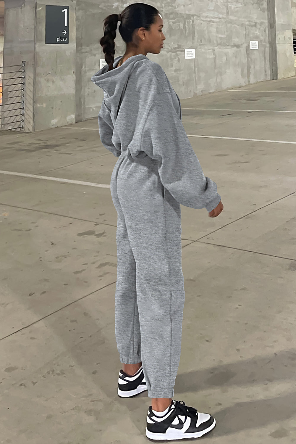 Grey Solid Drop Shoulder Hoodie and Joggers Activewear Set 🇺🇲