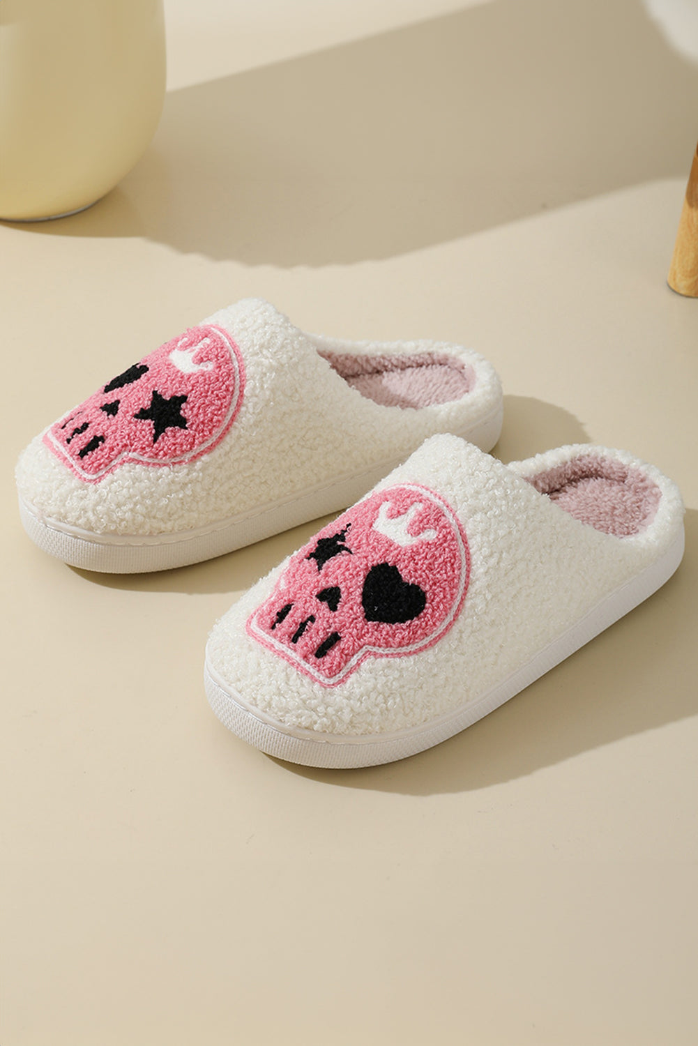 White Halloween Skull Printed Plush Winter Home Slippers 🇺🇸