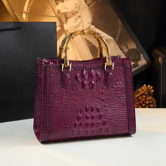 Brand Genuine Leather Bamboo Women's Bag Crocodile Pattern Handbag 🇨🇳