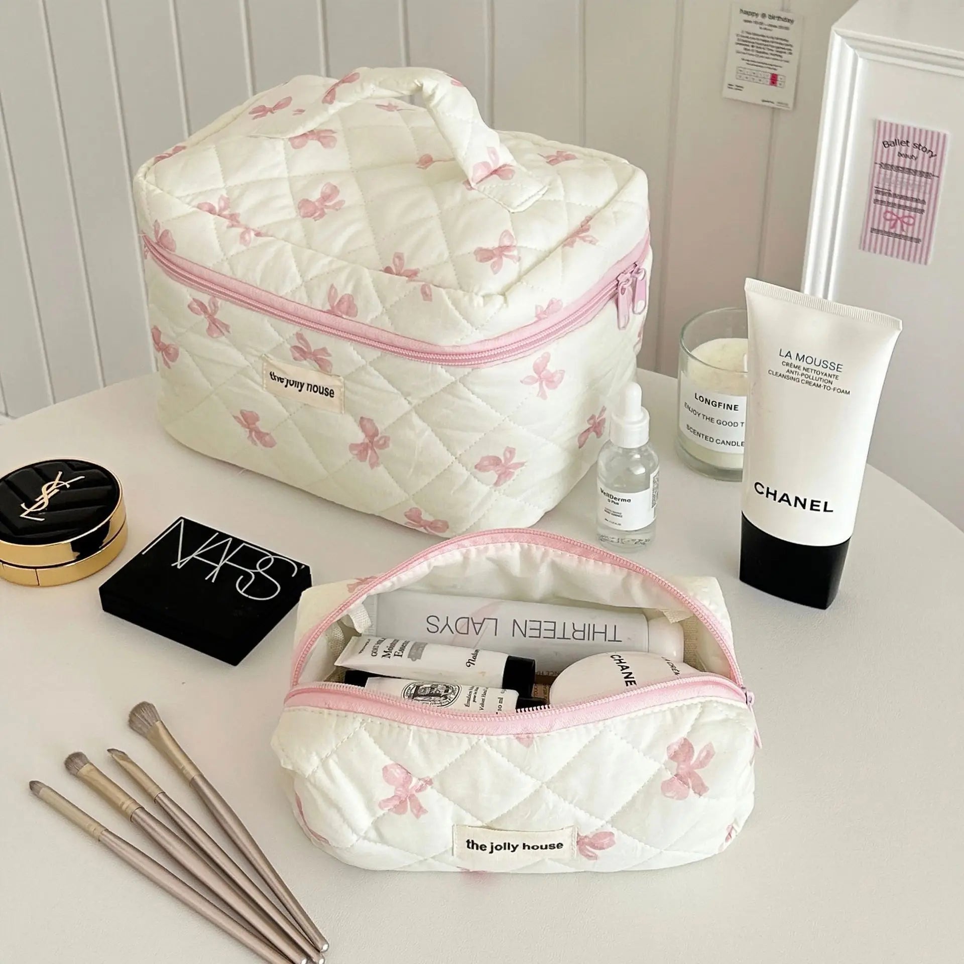 Cute Bow Flower Quilting Cotton Makeup Bag 🇨🇳