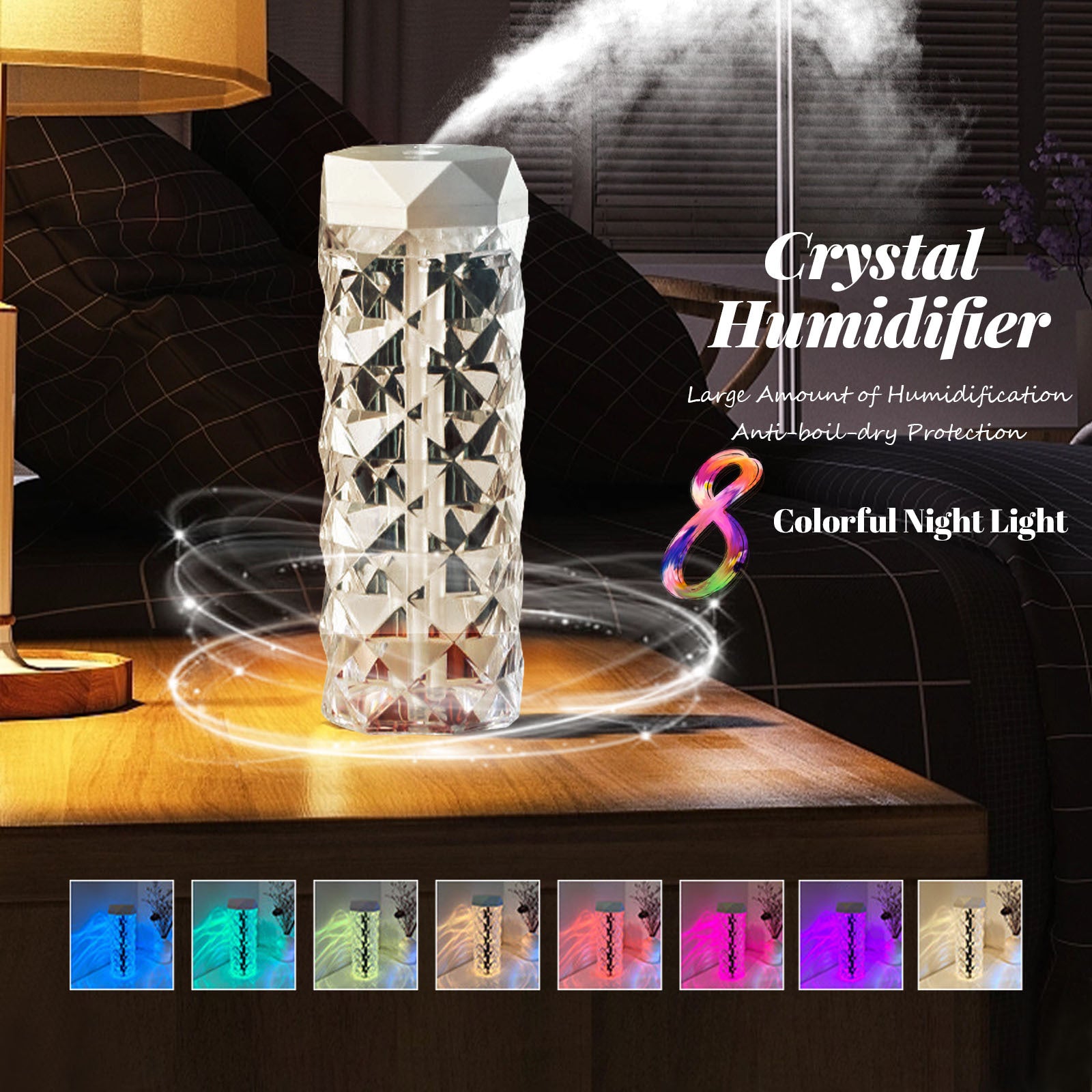 Crystal Lamp Air Humidifier Color Night Light Touch Lamp With Cool Mist Maker Fogger LED Atmosphere Room Decoration Home Decor Lights 🇨🇳