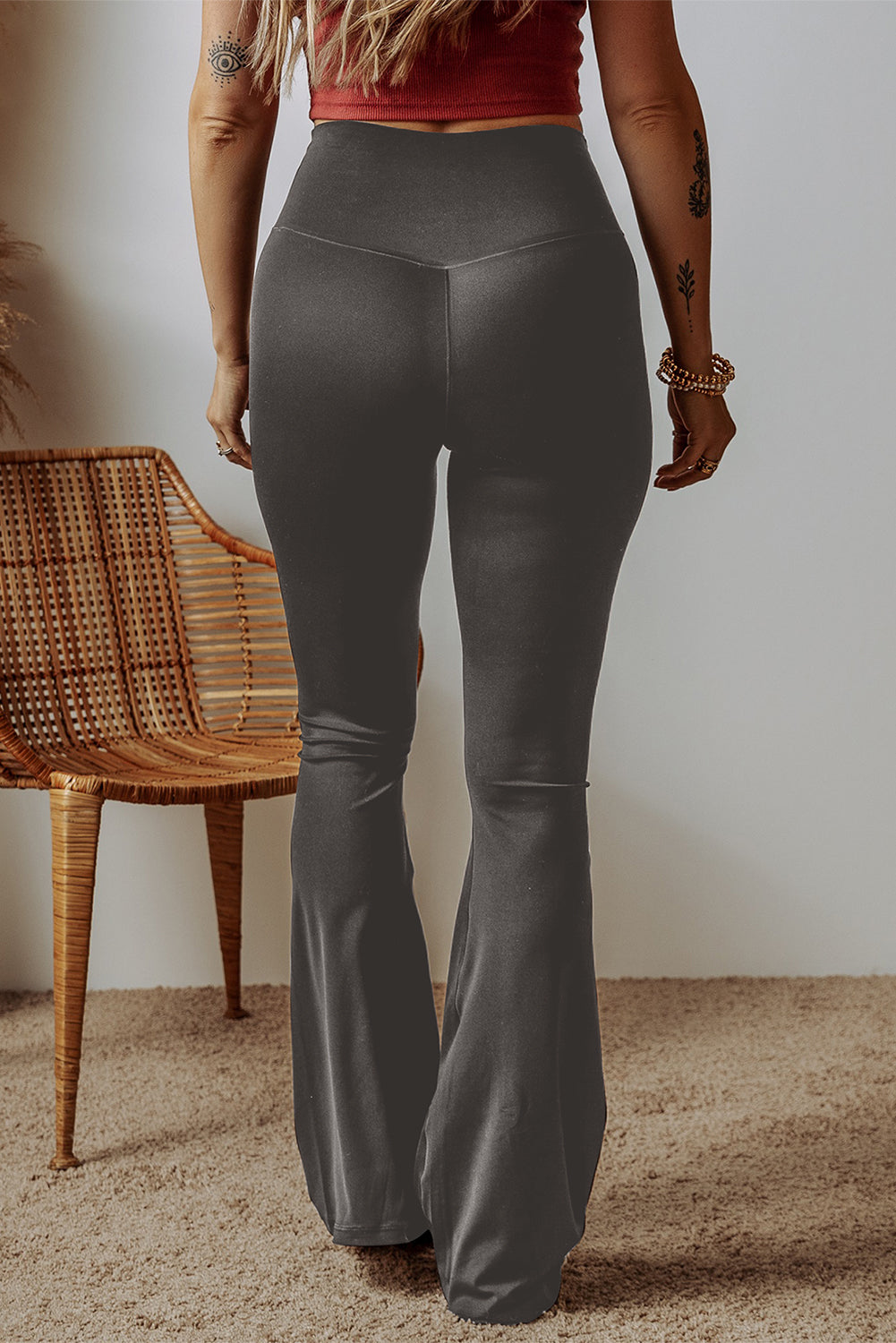 Dark Grey V Shape High Waist Flared Leggings 🇺🇸