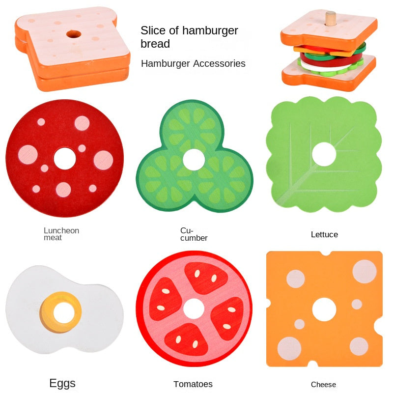 Baby wooden simulation burger, french fries, sandwich set, pillar pairing, food cutting, kitchen utensils, play with toys 🇨🇳