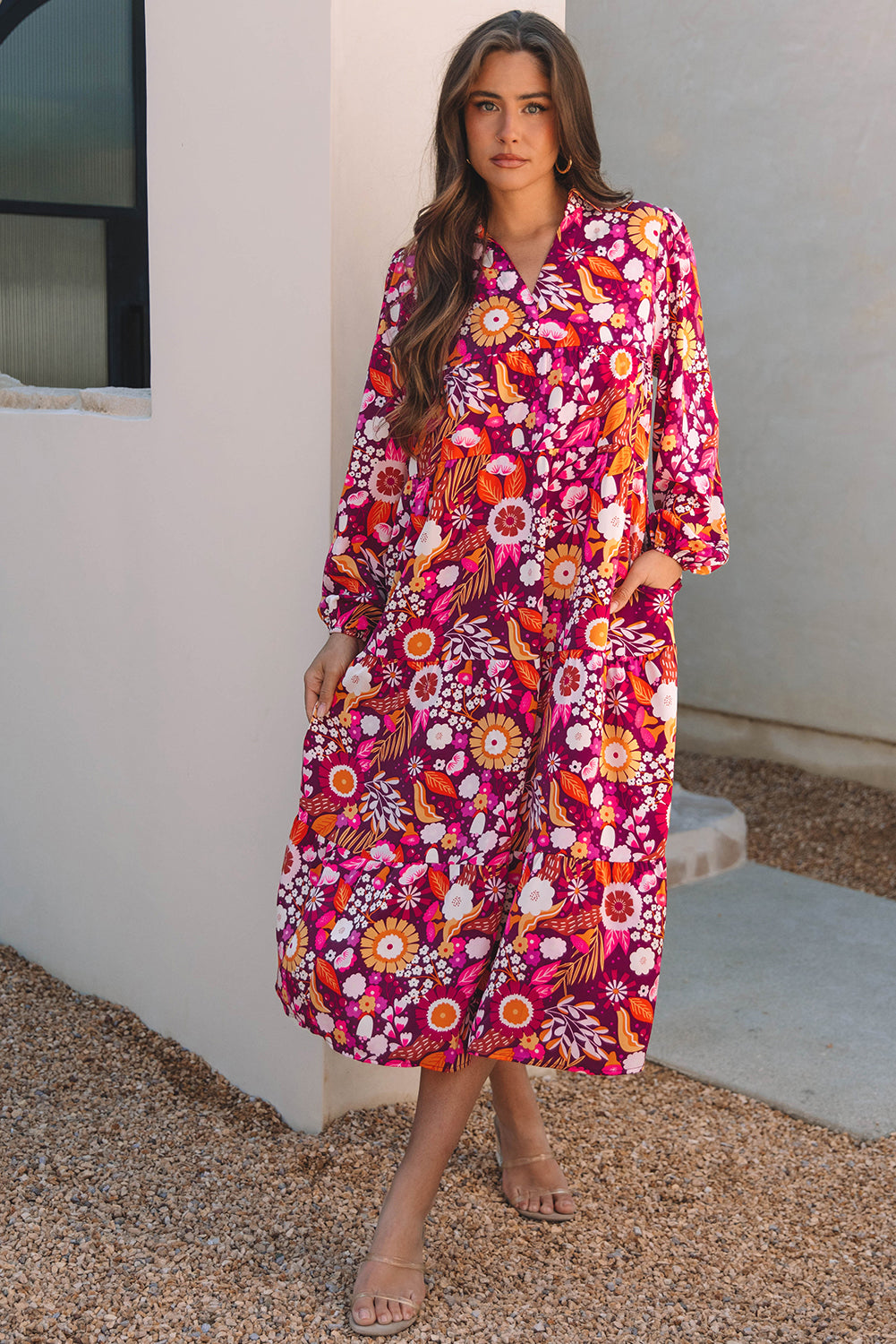 Purple Collared Tiered Flowy Long Dress 🇺🇸