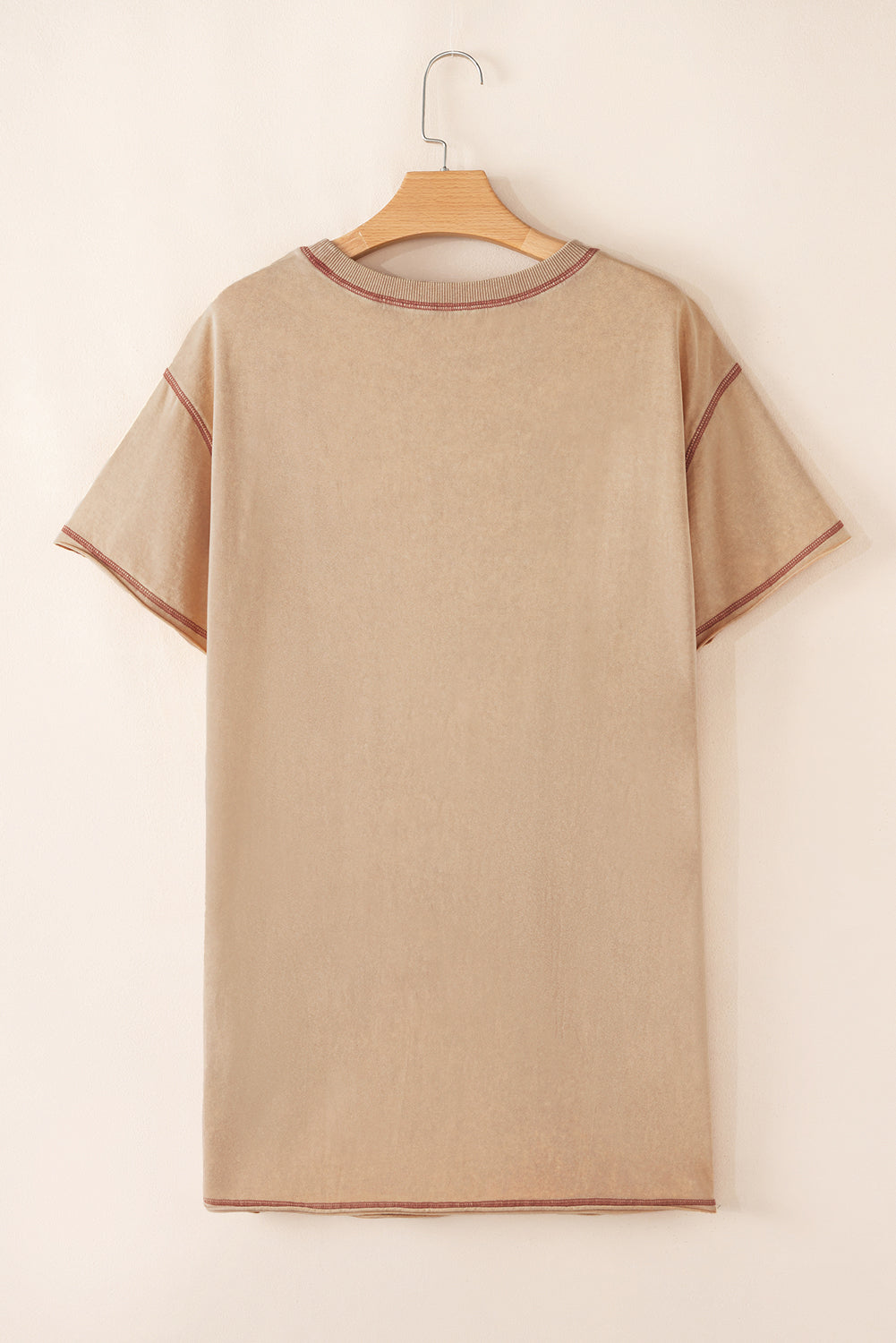 Pale Khaki Mineral Wash Stud Beaded Star Graphic Pocketed T Shirt Dress 🇨🇳