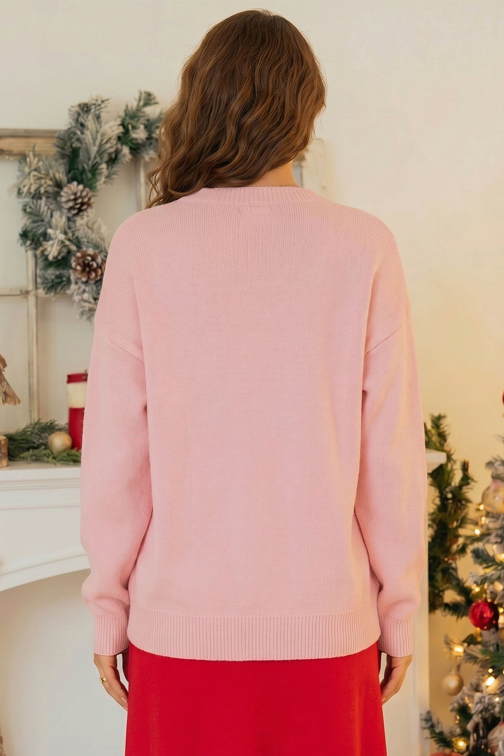 Gossamer Pink Drop Shoulder Round Neck Towel Embroidery Slogan Pullover Sweater 🇺🇸