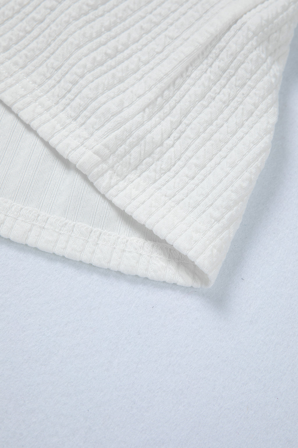 White Solid Color Textured Drop Shoulder Long Sleeve Peplum Top 🇺🇸