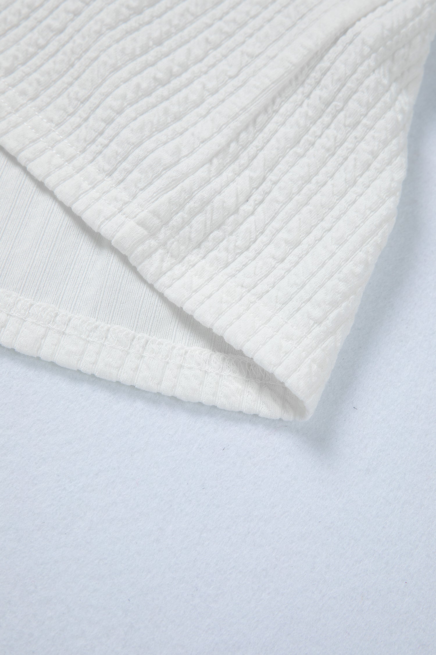 White Solid Color Textured Drop Shoulder Long Sleeve Peplum Top 🇺🇸