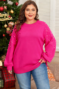 Strawberry Pink Pearled Decor Raglan Sleeve Plus Size Sweater 🇺🇸