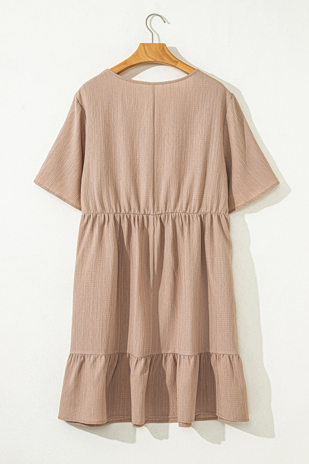 Dark Khaki Plus Size Textured Ruffled Short Sleeve Dress 🇺🇸