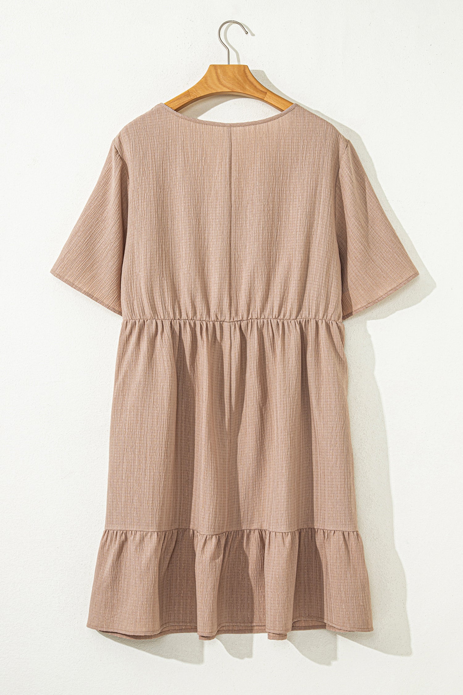 Dark Khaki Plus Size Textured Ruffled Short Sleeve Dress 🇺🇸