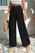 Color black Solid Color Textured Crossed Waist Loose Pants 🇺🇸