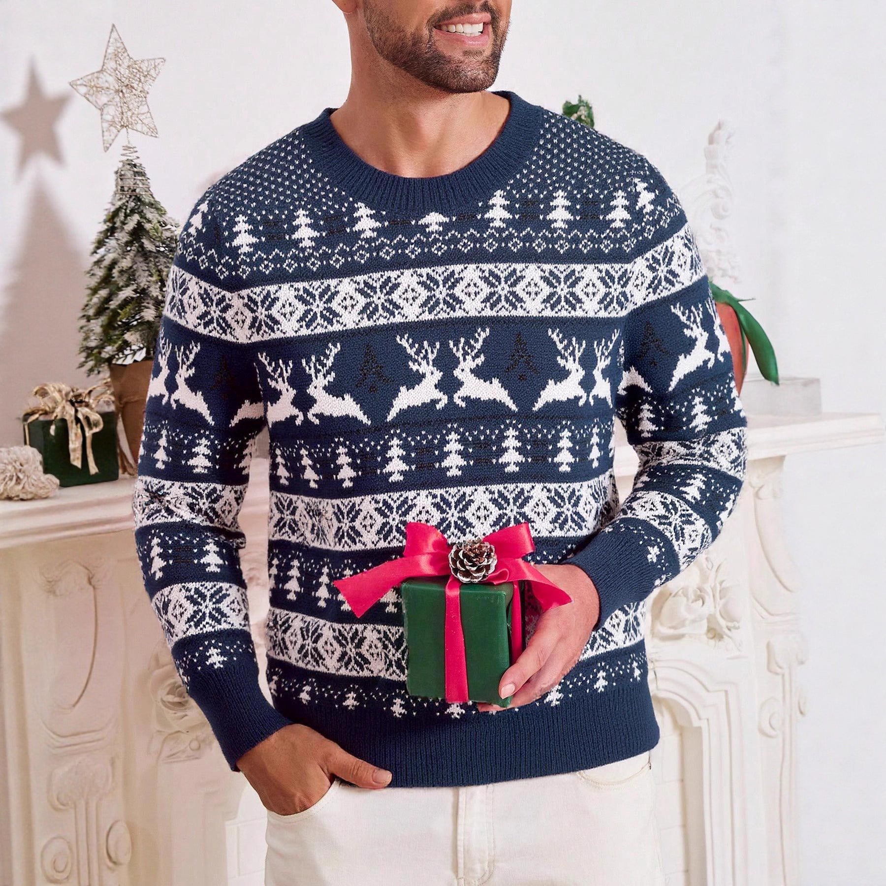 Christmas round neck loose sweater for men 🇨🇳