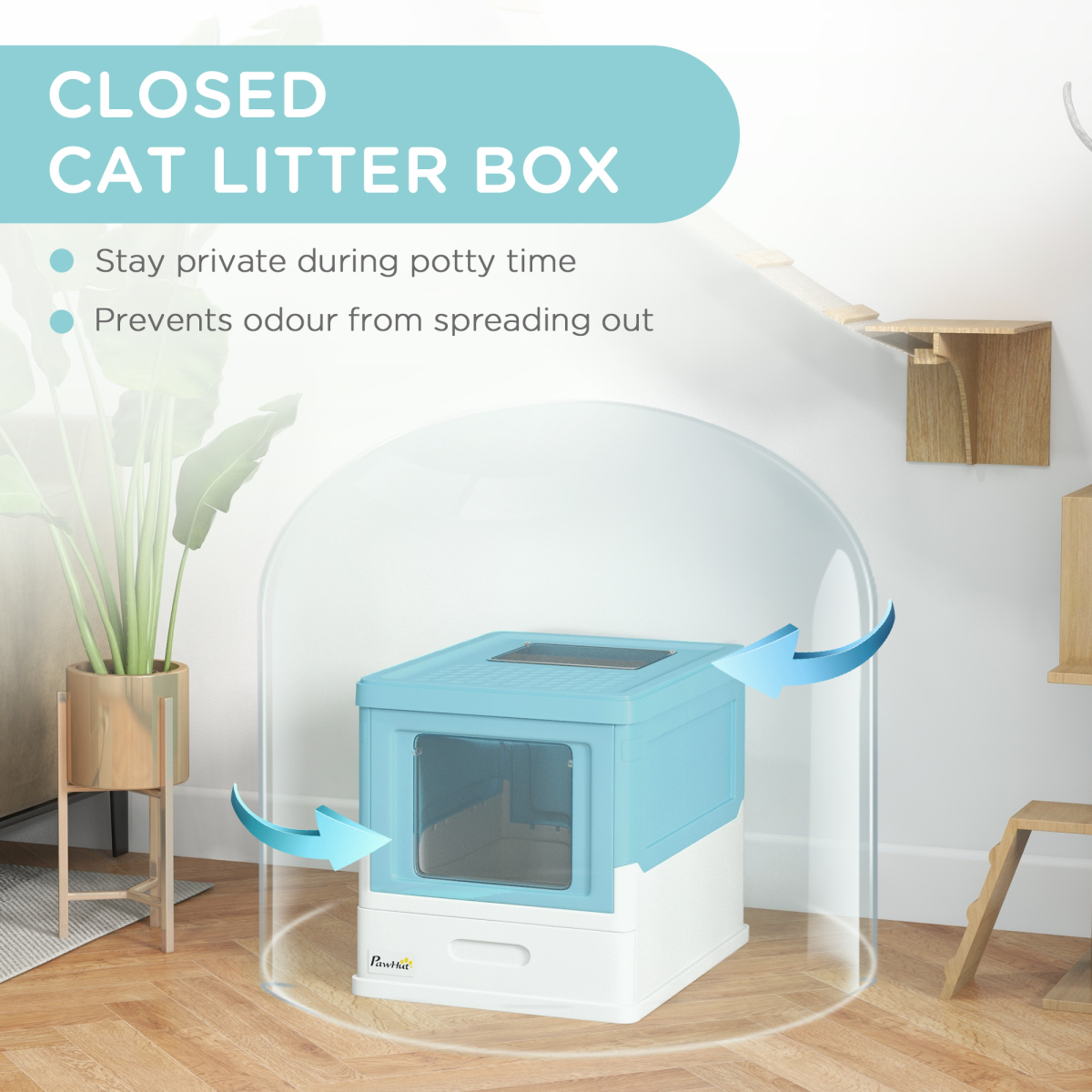 PawHut Hooded Cat Litter Box, Pet Toilet w/ Scoop, Tray - Light Blue 🇬🇧