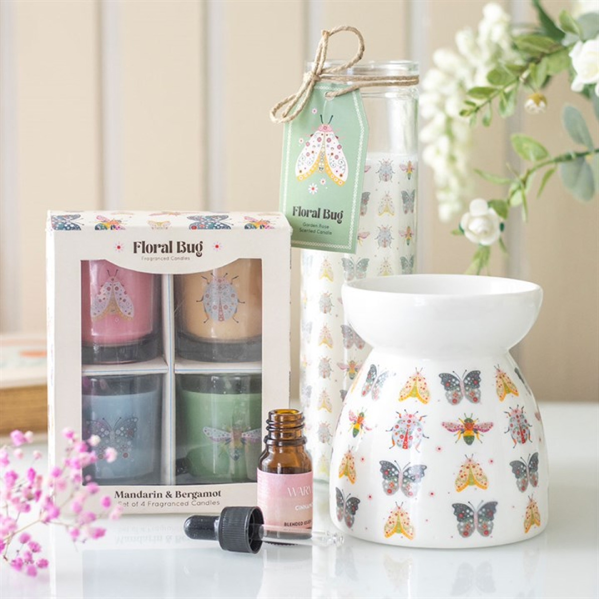 Set of 4 Floral Bug Mandarin & Bergamot Candles 🇬🇧