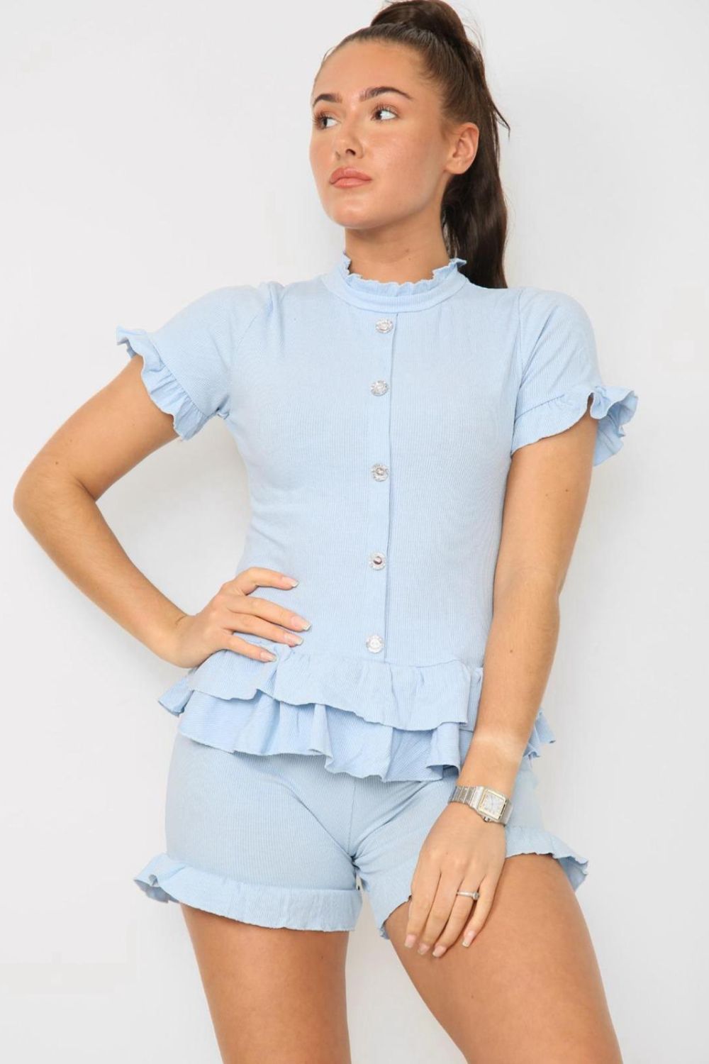 Diamond Frilled Edge Short Co-Ord Set 🇬🇧