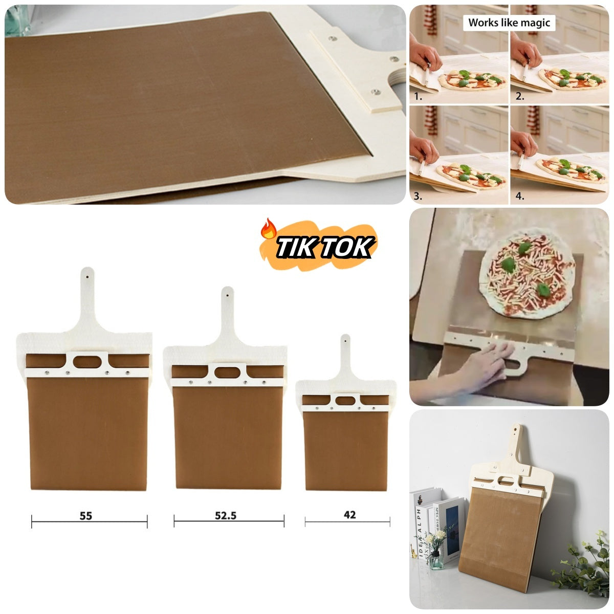 3 Sizes Sliding Pizza Peel Shovel Storage Board Pala Pizza Scorrevole Wooden Handle Transfer Pizza Kitchen Gadgets 🇨🇳