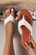 White Braided Strap PU Leather Flip Flop 🇨🇳