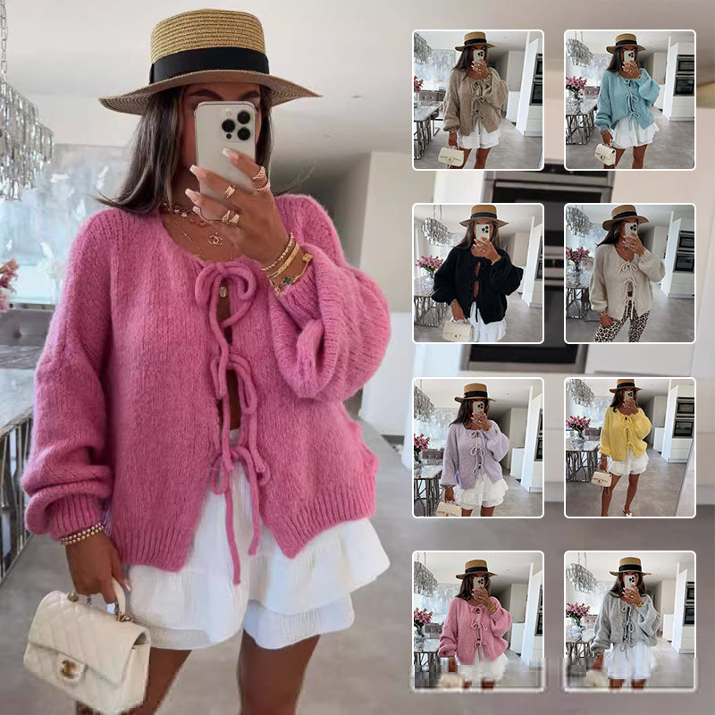 Casual Knitted Bow Lace Up Cardigan 🇨🇳