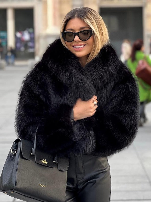 Winter Plush Coat Fashion Warm Thicken Fluffy Lapel Jacket Outwear with Casual Long Sleeve 🇨🇳