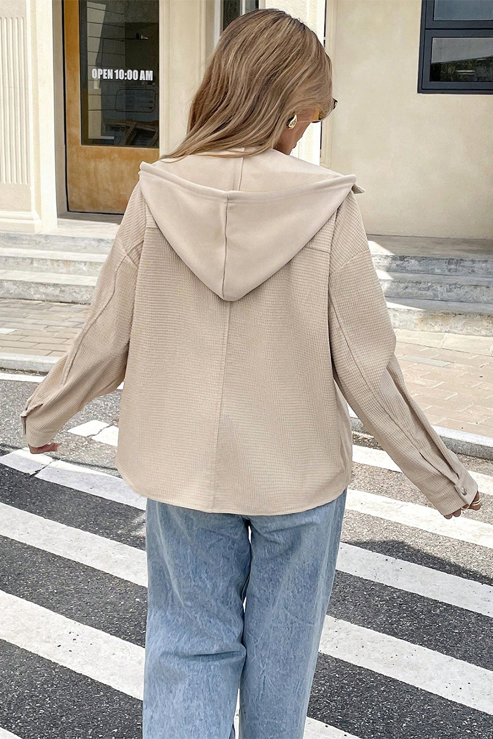 Beige 2 in 1 Thermal Knit Textured Hooded Jacket 🇺🇸