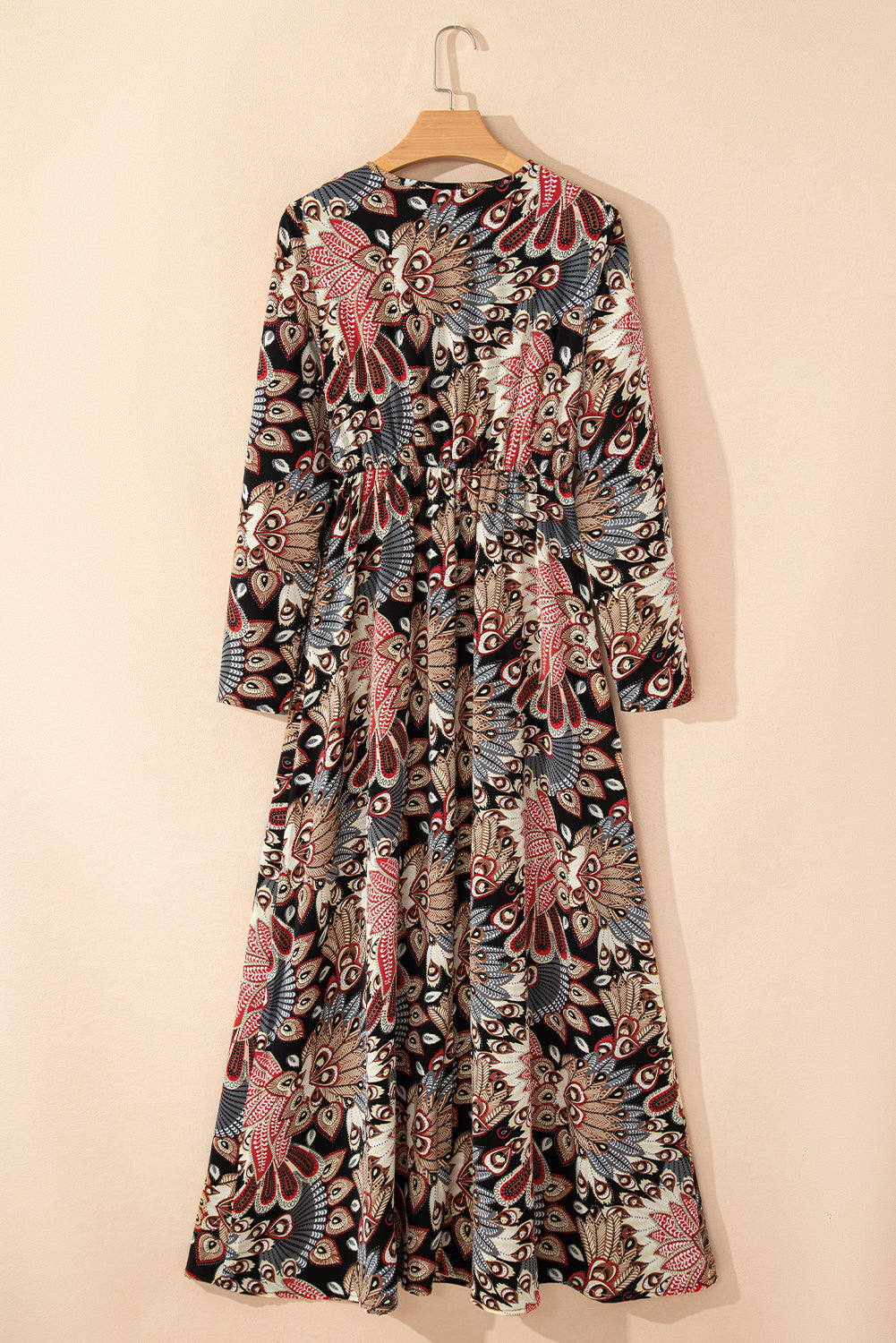 Black Floral Print V Neck Wrap High Waist Maxi Dress 🇨🇳