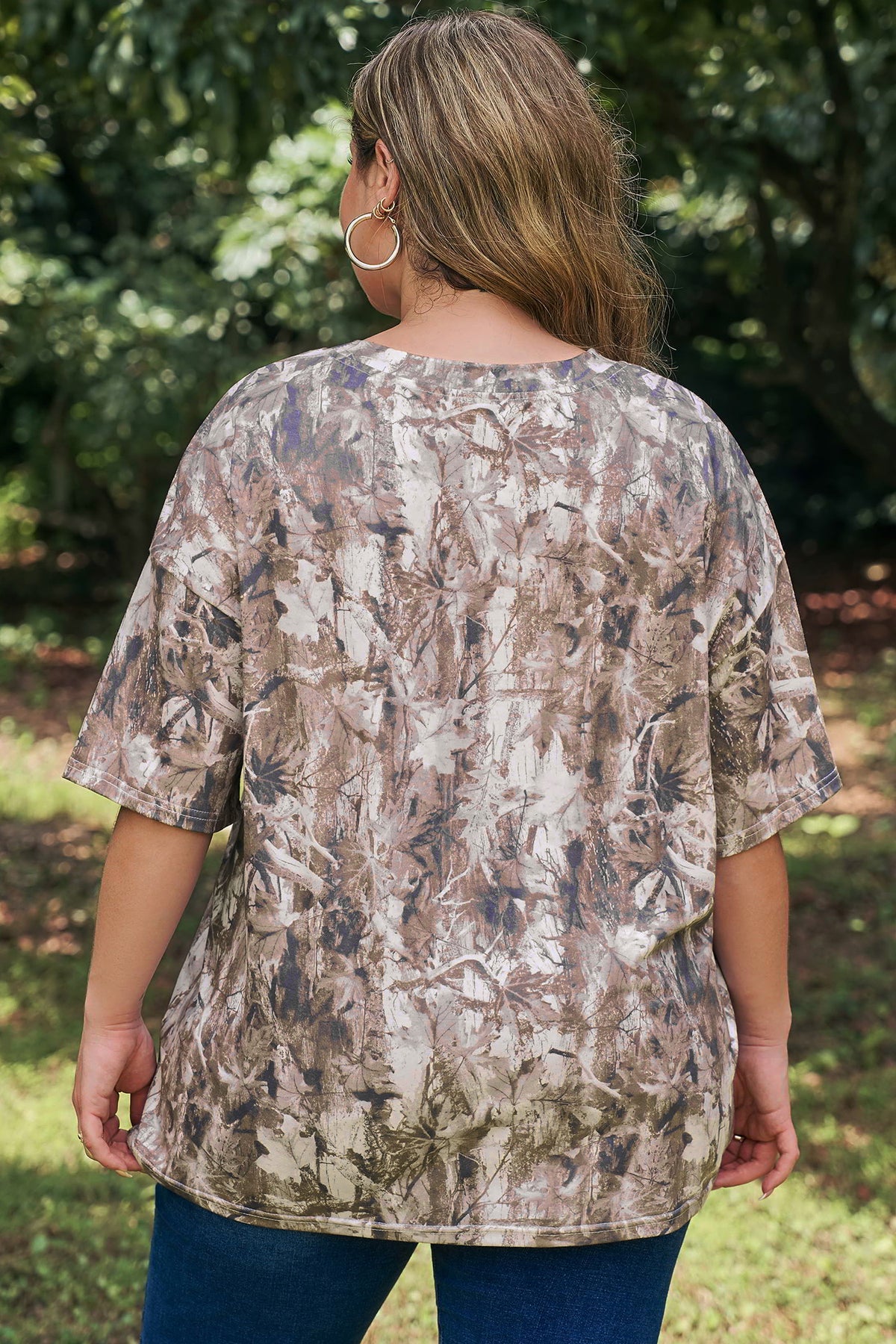 Khaki Plus Size Woodland Camouflage Print T Shirt 🇺🇸