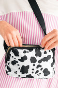 White Cow Pattern Print Buckle Wide Belt Inclined Shoulder Bag 🇨🇳