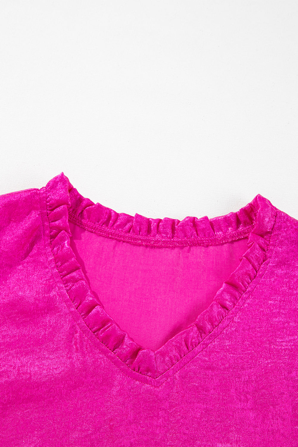 Rose Red Metallic Frilled V Neck Puff Sleeve Babydoll Blouse 🇺🇲