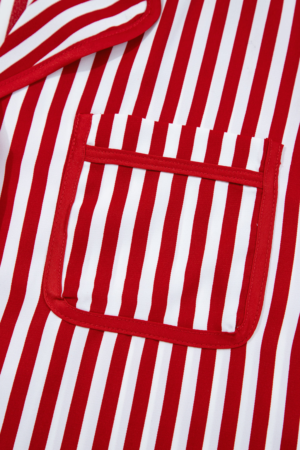 Red Stripe Contrast Velvet Trim Bow Knot Waist 2pcs Pajama Set 🇺🇸