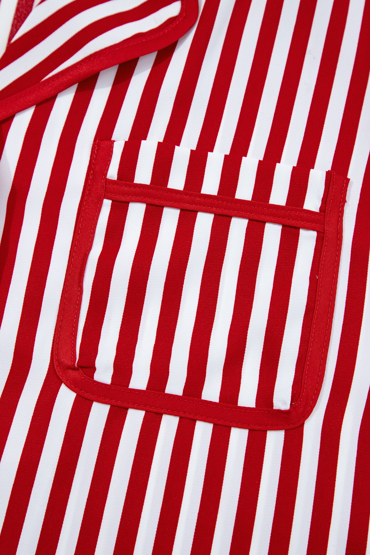 Red Stripe Contrast Velvet Trim Bow Knot Waist 2pcs Pajama Set 🇺🇸