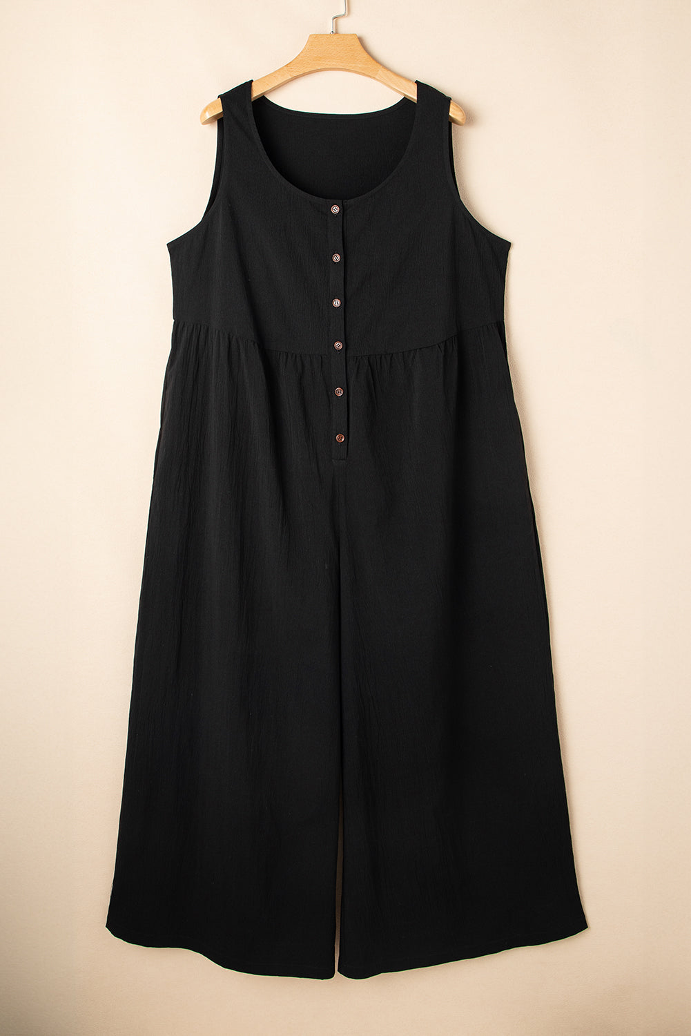 Black Plus Size Sleeveless Button Front Loose Jumpsuit 🇺🇲