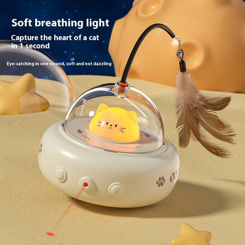 Smart Teaser Cat Toy Electric UFO Cat Teaser Stick With Bell Training Pet Toys Replaceable Feather Interactive Cat Supplies Pet Supplies Pets Products 🇨🇳