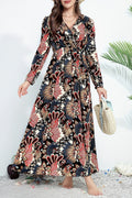Black Floral Print V Neck Wrap High Waist Maxi Dress 🇨🇳