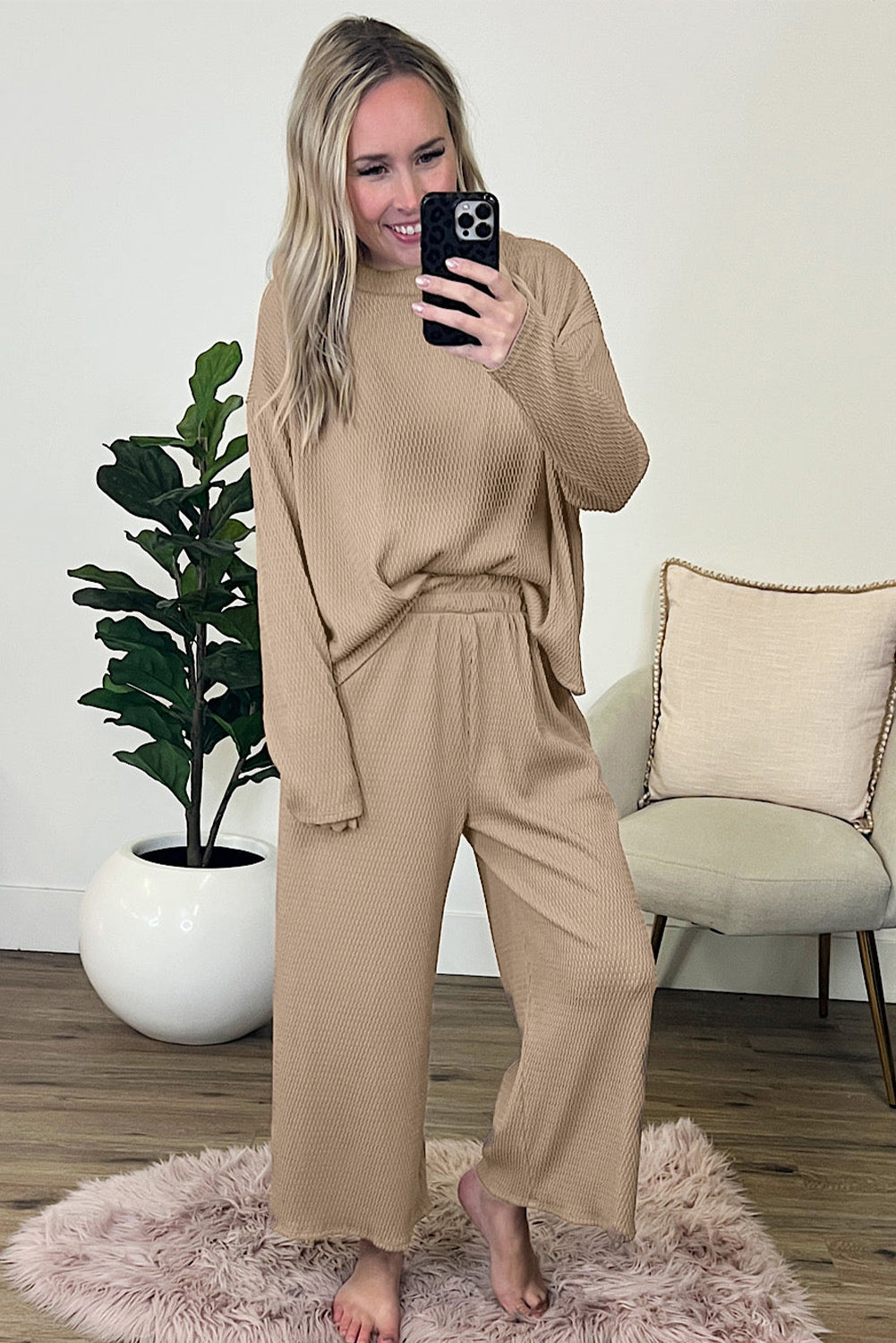 Smoke Gray Loose Textured Pullover and Pants Outfit 🇺🇸