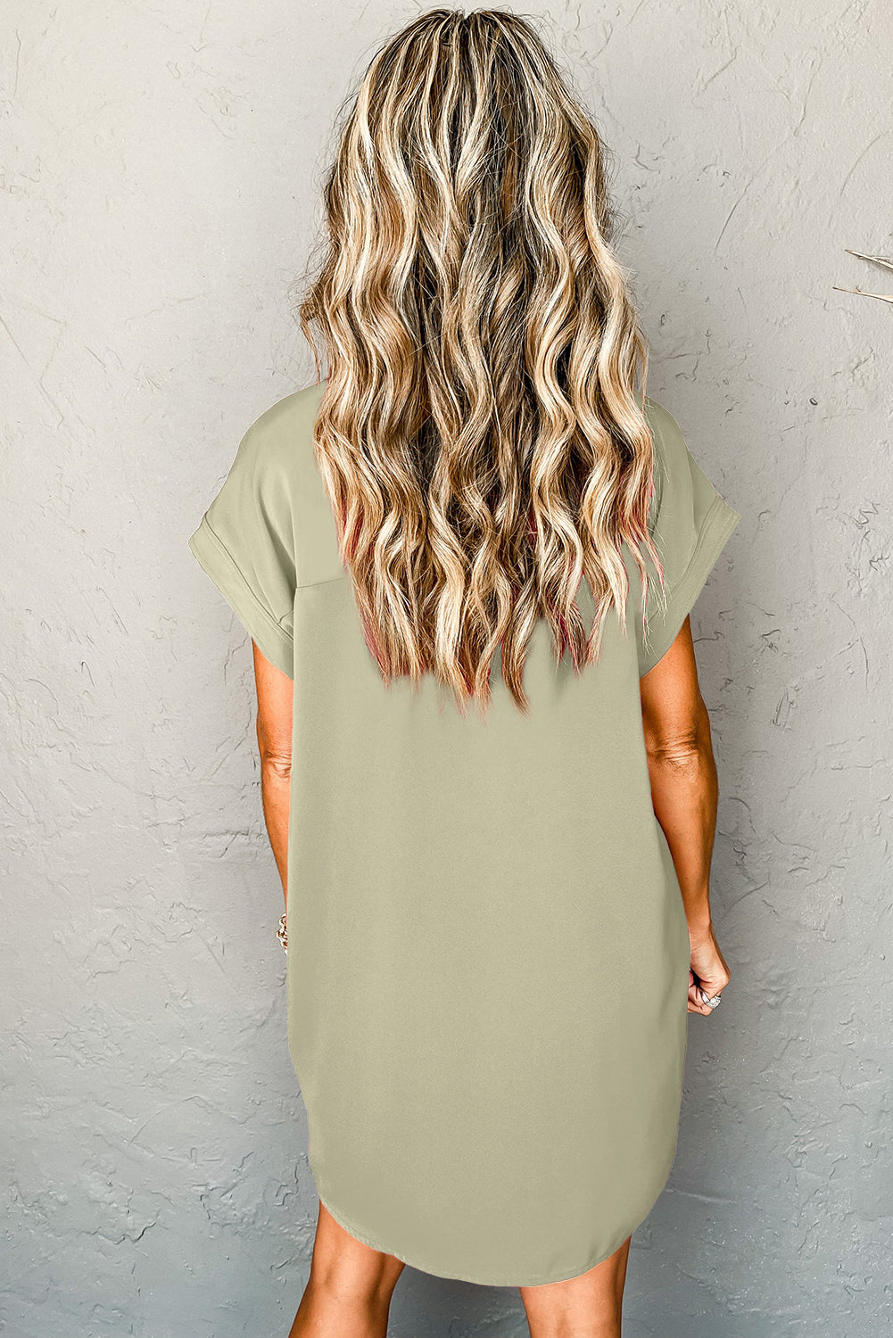Laurel Green Buttoned Collar Shift T-shirt Mini Dress 🇨🇳