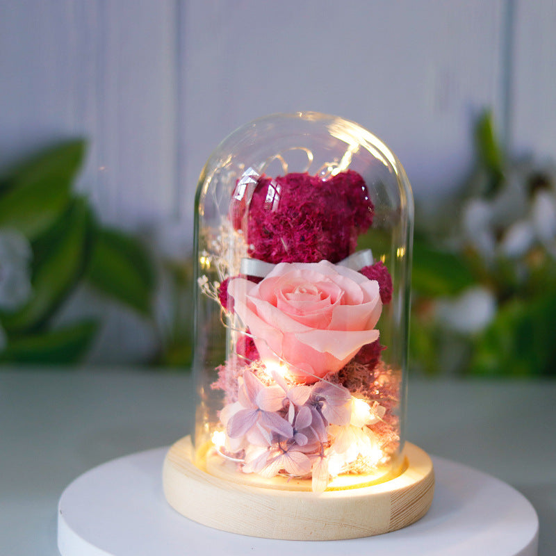 Eternal Preserved Rose Flower Gift Box Teddy Bear With Lights 🇨🇳