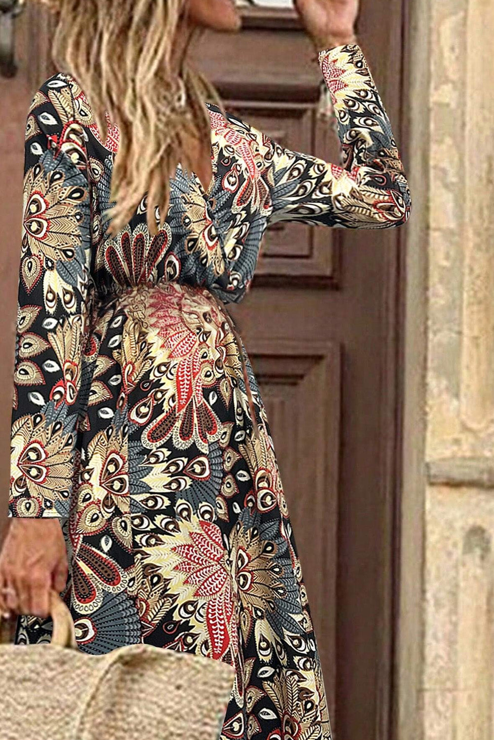 Black Floral Print V Neck Wrap High Waist Maxi Dress 🇨🇳