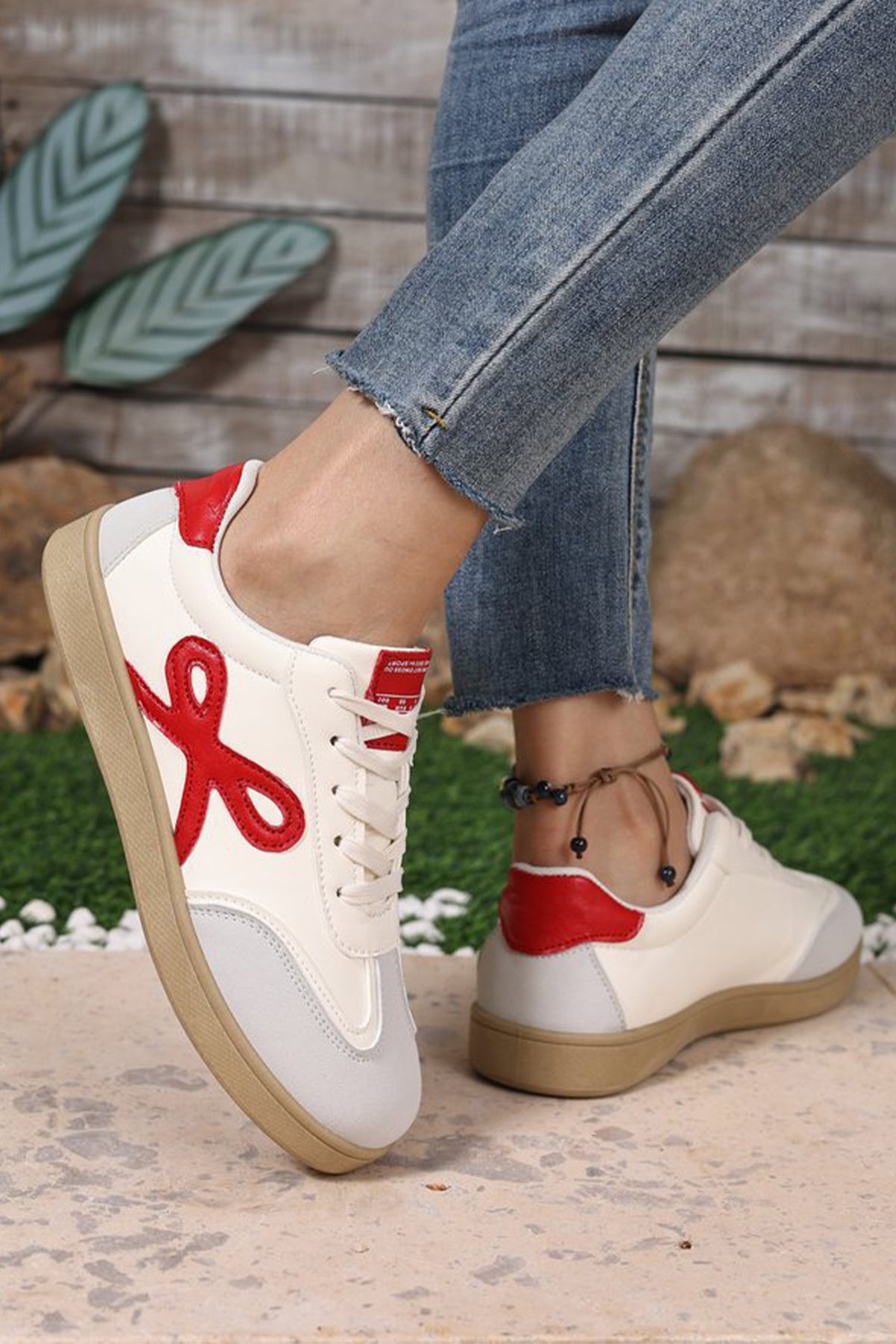 Pink Cute Bow Patch Color Block PU Leather Sneakers 🇺🇸