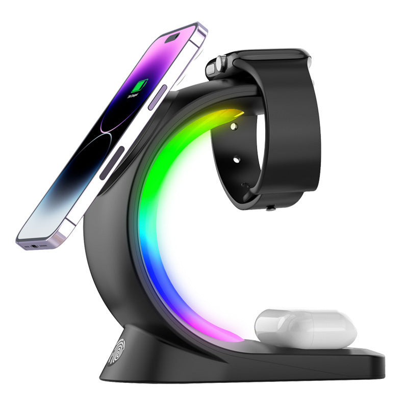 4 In 1 Magnetic Wireless Fast Charging For Smart Phone Atmosphere Light Charging Station For Airpods Pro I-phone Watch 🇨🇳