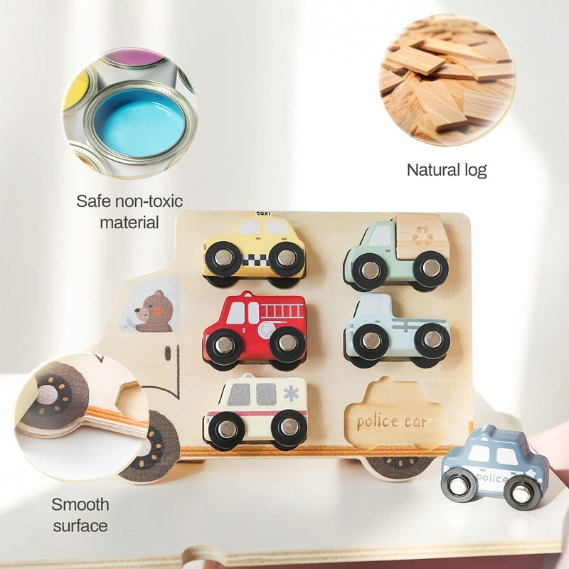 Wooden Three-dimensional Rolling Car Matching Puzzle Baby Early Education Educational Toys 🇨🇳