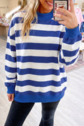 Blue Stripe Colorblock Mock Neck Relaxed Sweatshirt 🇺🇸